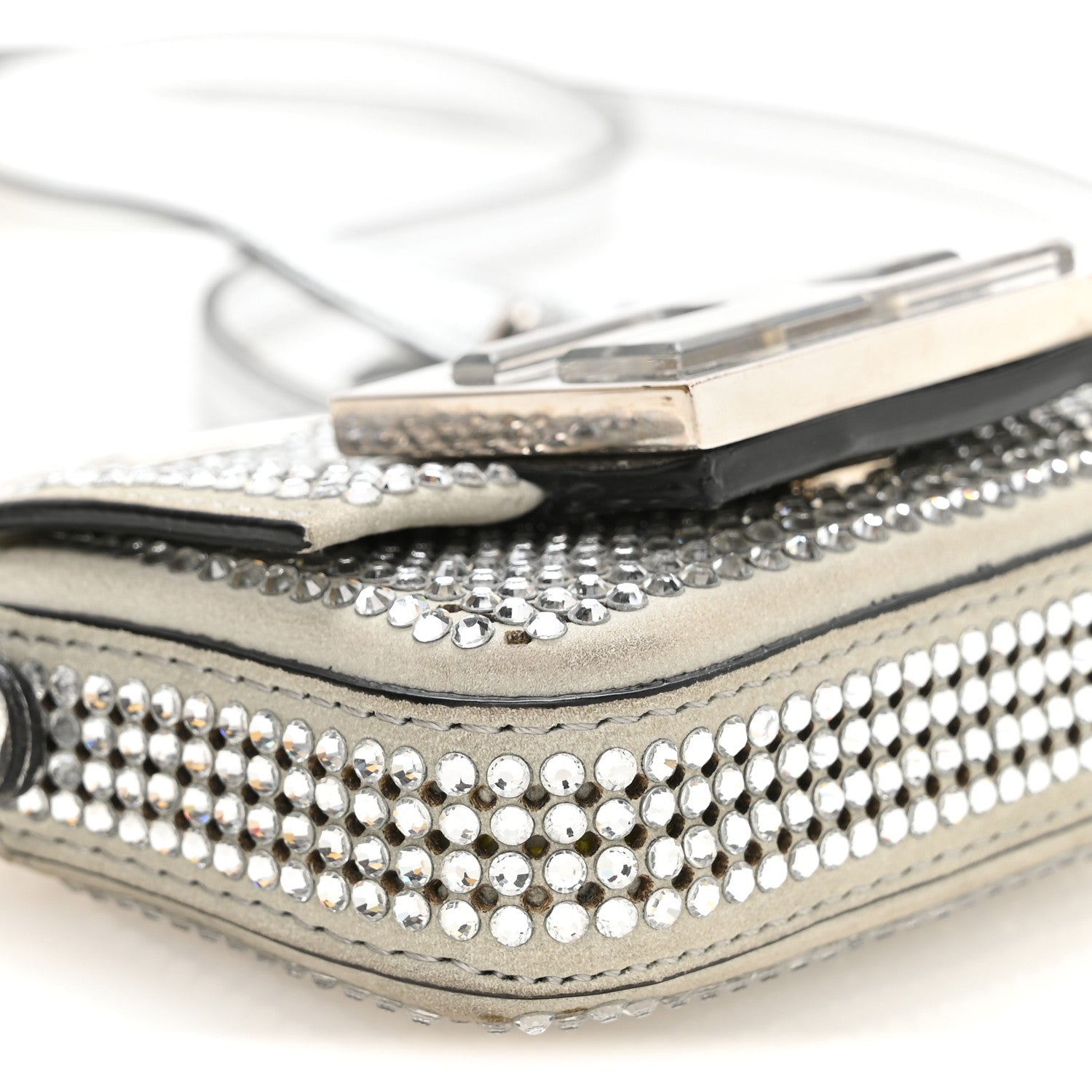 Fendi Nubuck Crystal Catalan Mirror Nano Maxi Buckle Baguette Charm Pietra Argento 9 of 11