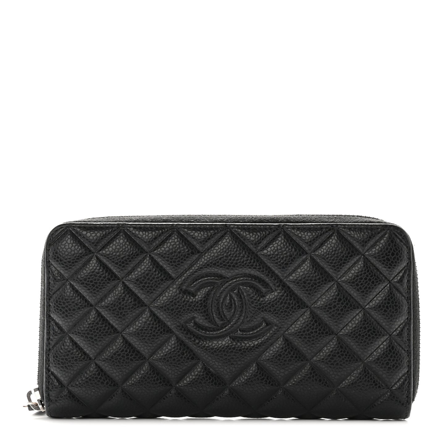 Caviar Quilted Diamond CC Gusset Zip Around Wallet Black