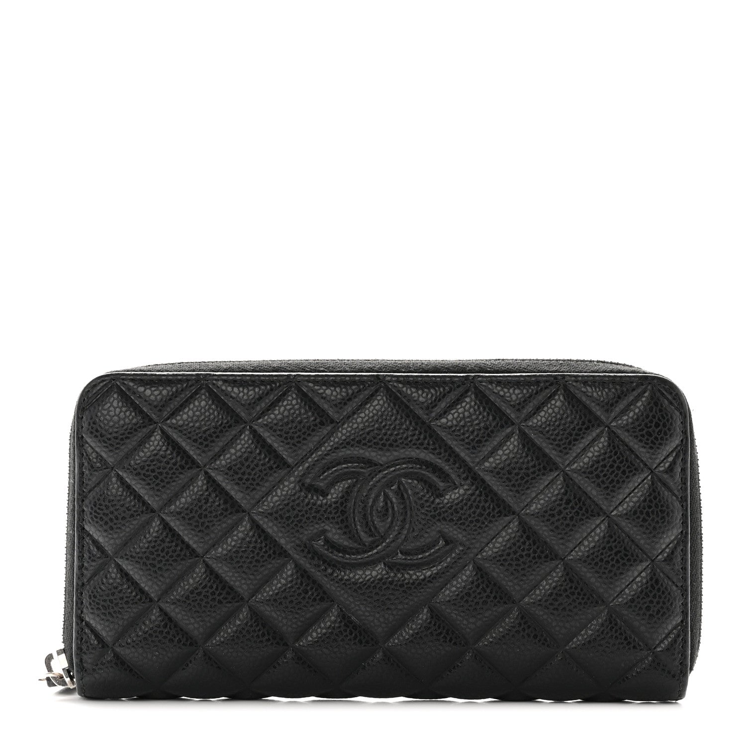 Chanel Caviar Quilted Diamond CC Gusset Zip Around Wallet Black 1 of 13