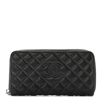 Chanel Caviar Quilted Diamond CC Gusset Zip Around Wallet Black 1 of 13