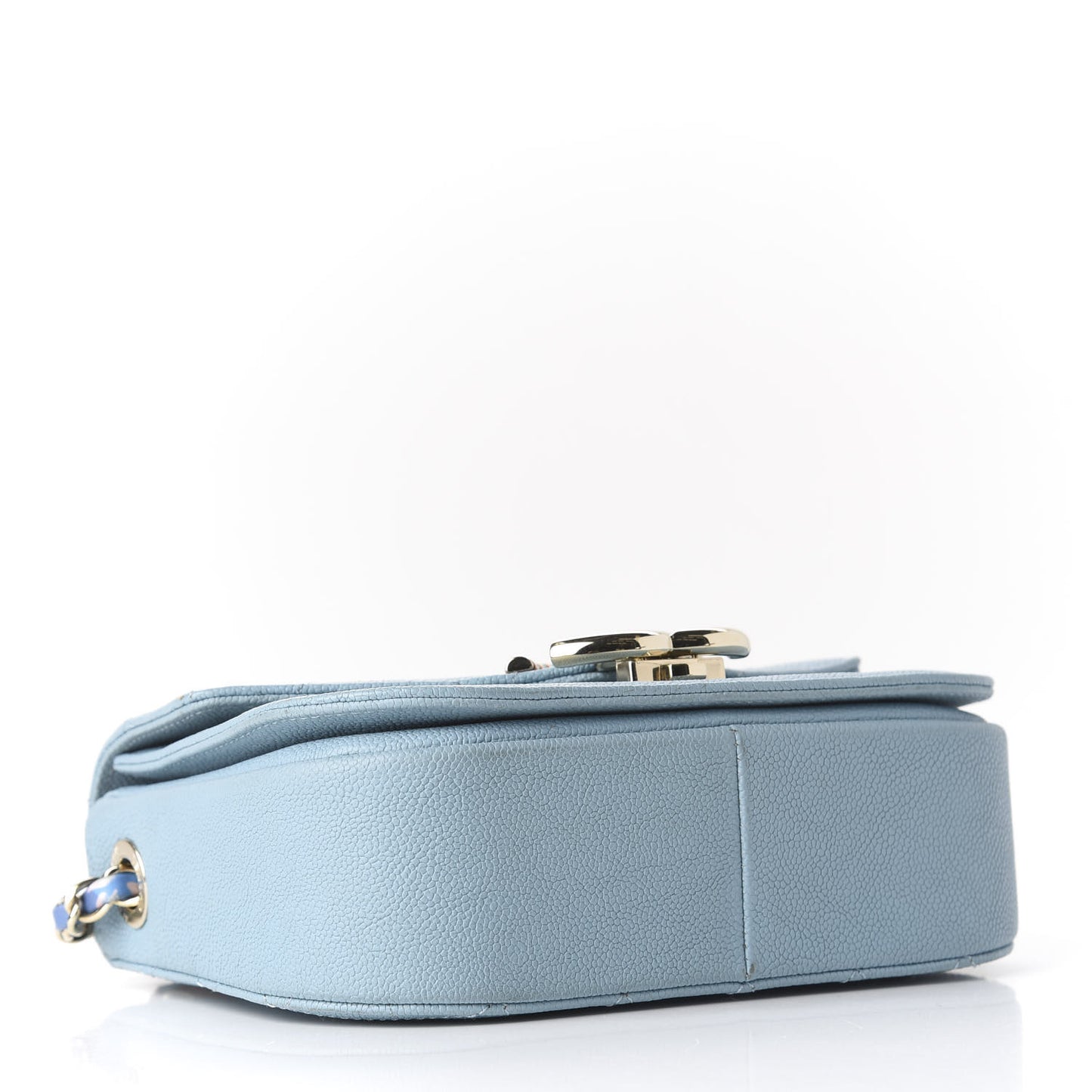 Caviar Quilted Thread Around Single Flap Blue