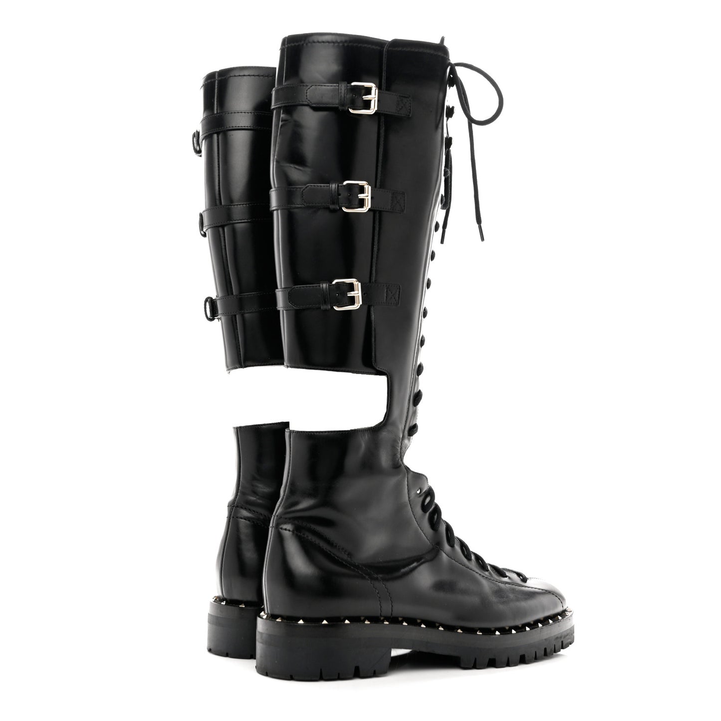 Calfskin Soul Rockstud Split Knee High Boots Black 38.5 Black