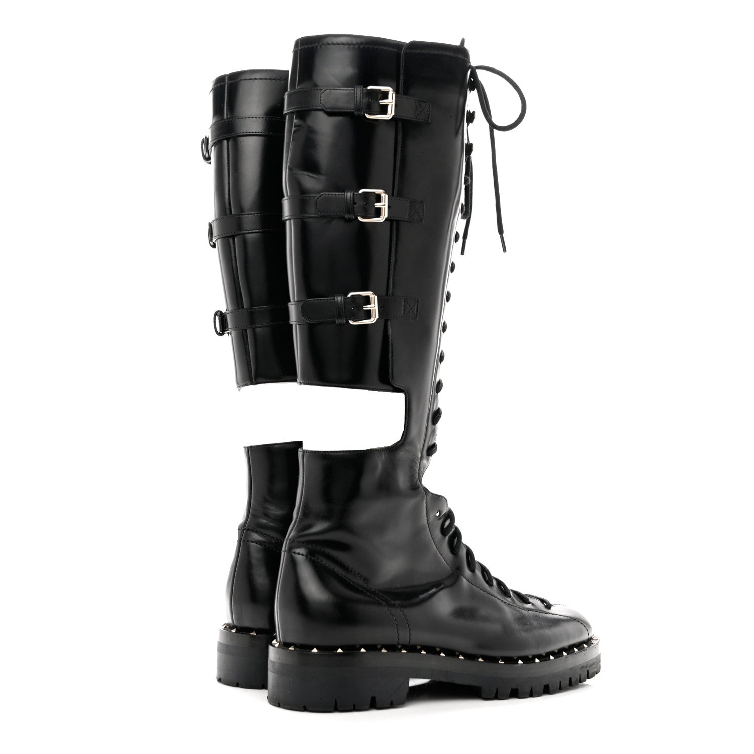 Valentino Garavani Calfskin Soul Rockstud Split Knee High Boots Black 38.5 Black 4 of 9