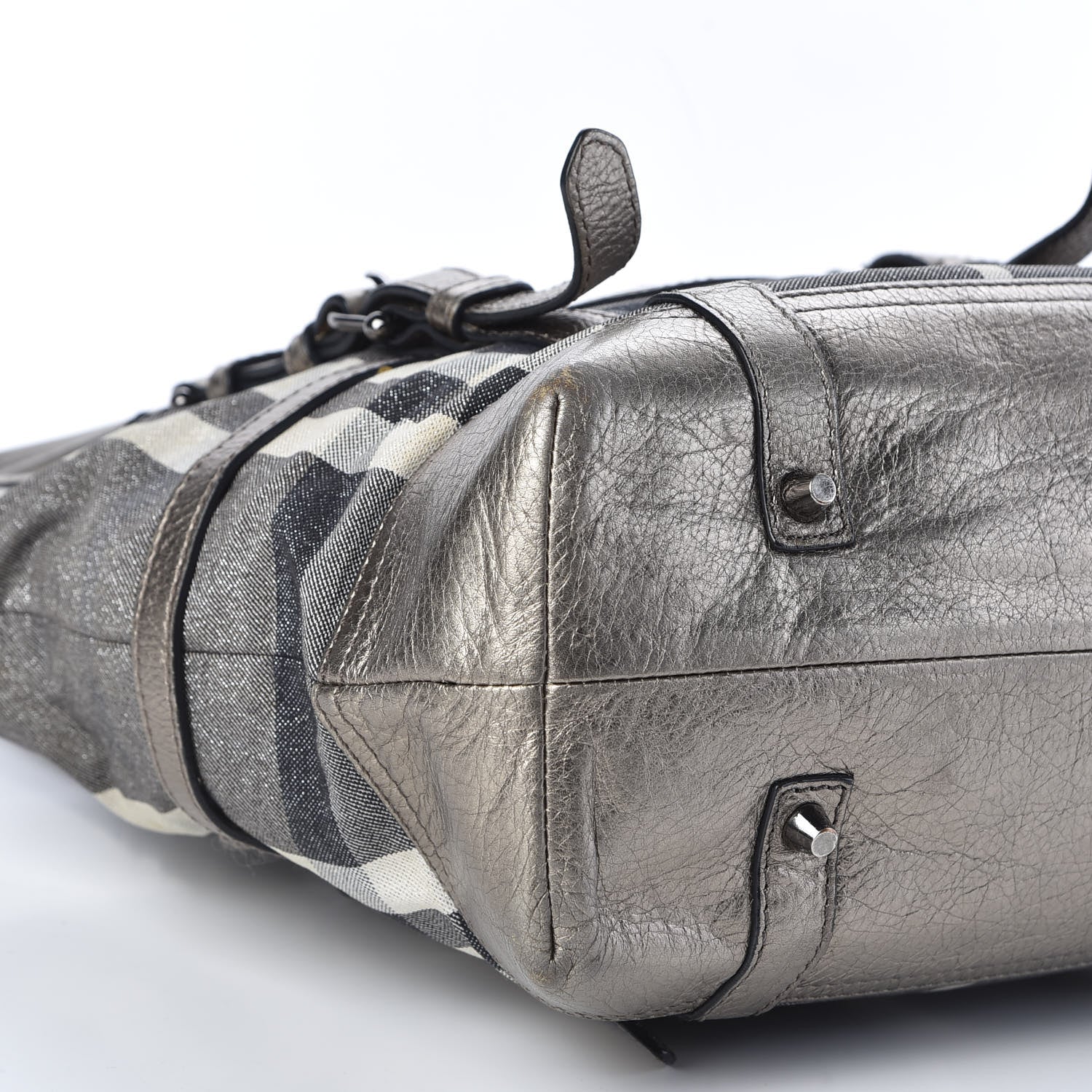Burberry Metallic Calfskin House Check Tote Pewter 5 of 9