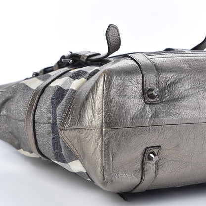 Burberry Metallic Calfskin House Check Tote Pewter 5 of 9