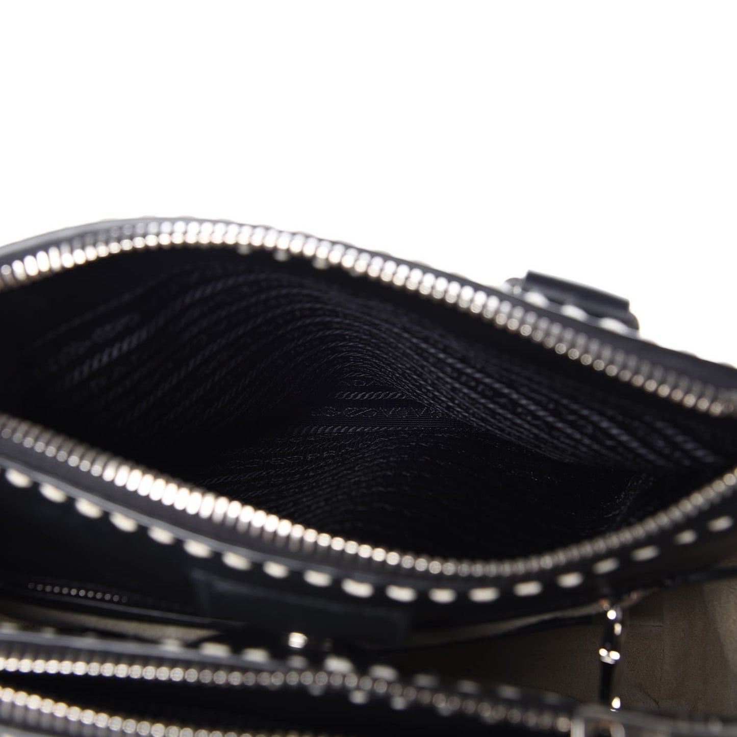 City Calf Small Stitched Twin Pocket Tote Black White