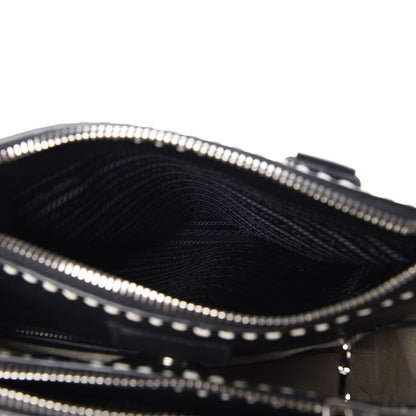 Prada City Calf Small Stitched Twin Pocket Tote Black White 10 of 11