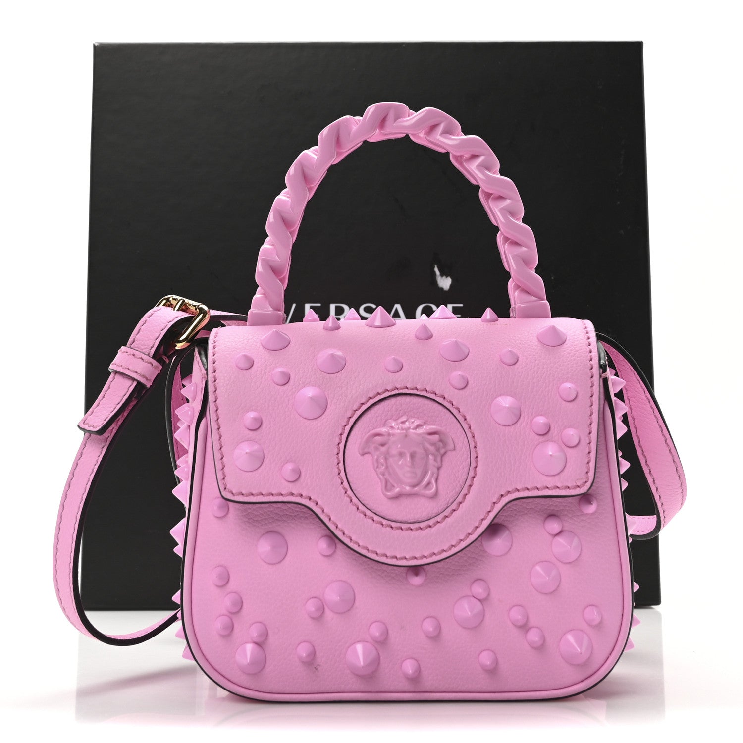 Versace Grained Calfskin Spiked Micro La Medusa Bag Pink Paradise 11 of 11