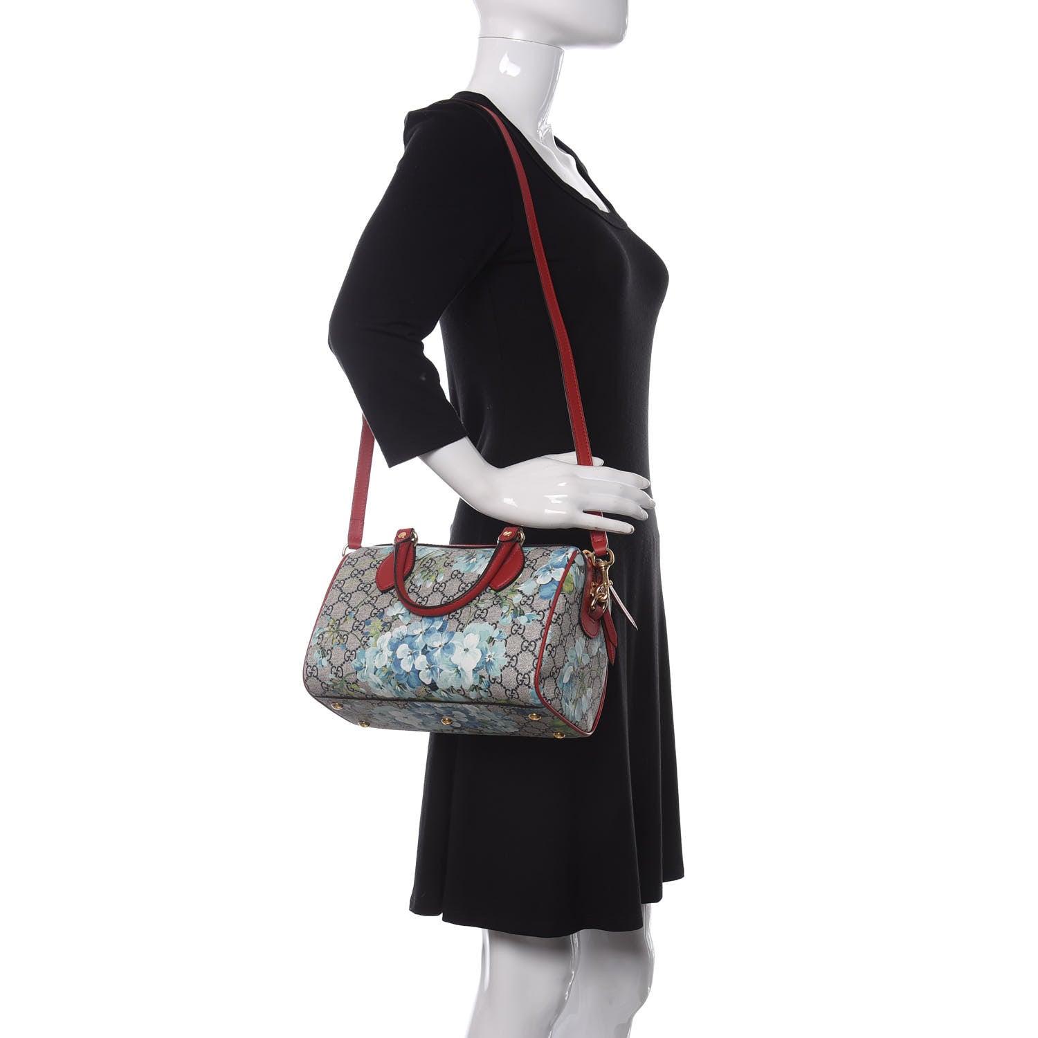 Gucci GG Supreme Monogram Blooms Small Boston Beige Blue Navy Hibiscus Red 2 of 9