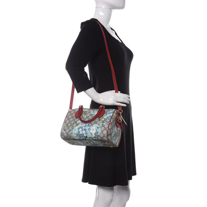 Gucci GG Supreme Monogram Blooms Small Boston Beige Blue Navy Hibiscus Red 2 of 9