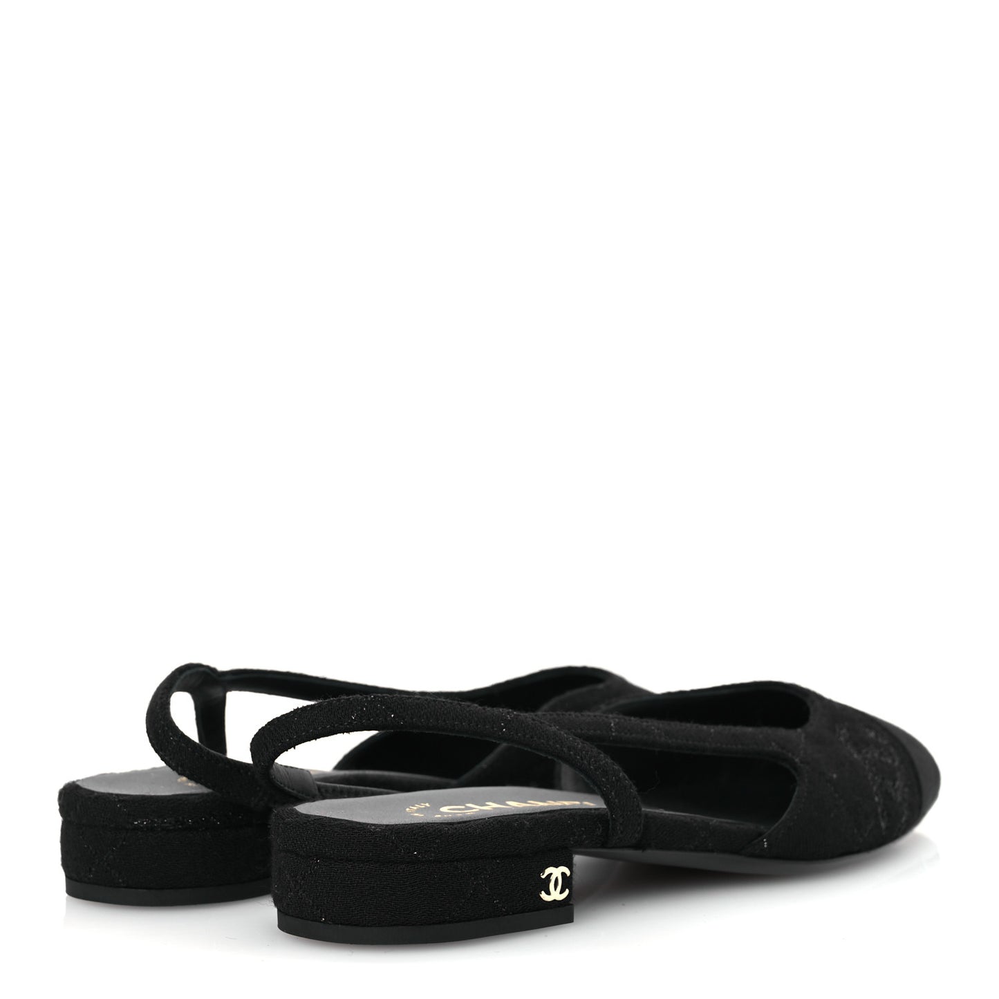 Wool Grosgrain Cap Toe CC Logo Slingback Flats 37.5 Black