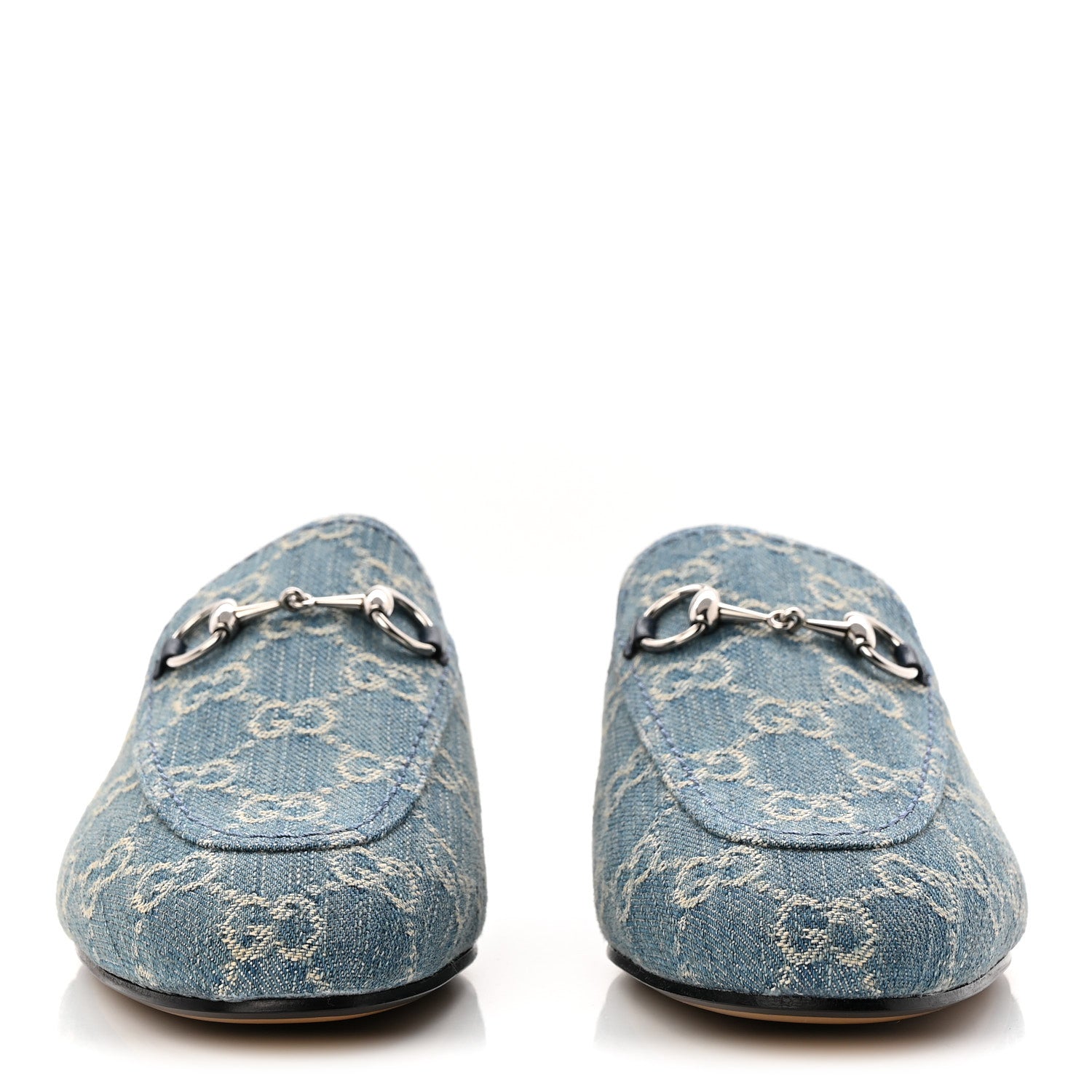 Gucci New Denim GG Malaga Kid Womens Princetown Slippers 37.5 Light Blue Royale 3 of 10