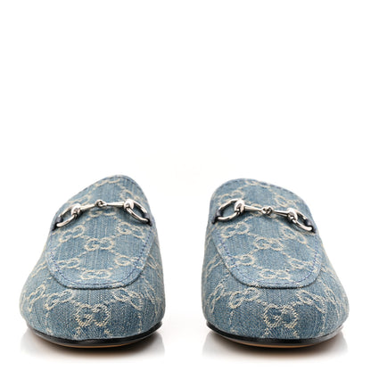 Gucci New Denim GG Malaga Kid Womens Princetown Slippers 37.5 Light Blue Royale 3 of 10