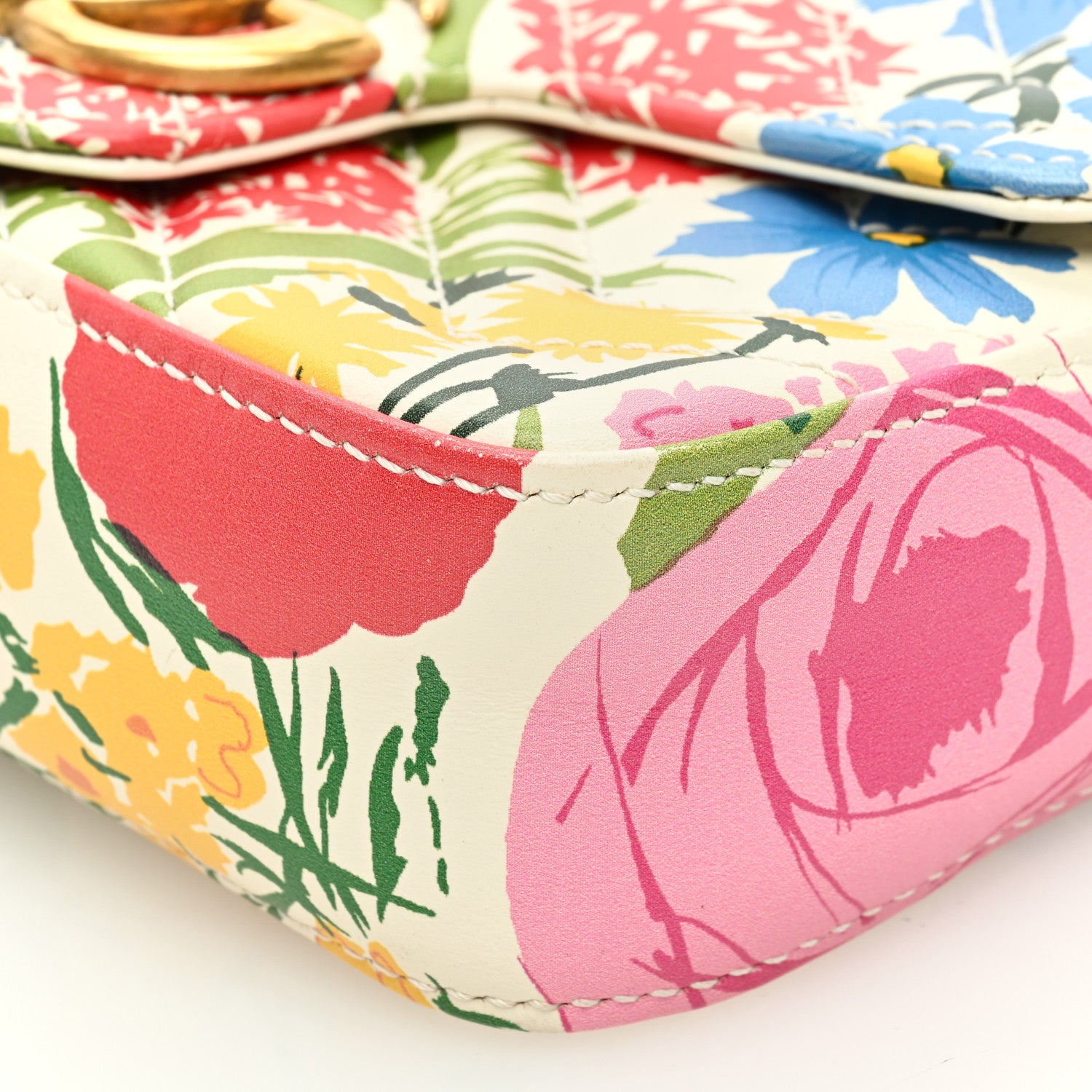 Gucci X KEN SCOTT Calfskin Matelasse Floral Print Super Mini GG Marmont Shoulder Bag Ivory Pink 10 of 10