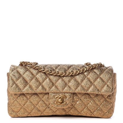 Chanel Metallic Crackled Calfskin Quilted East West Flap Dark Gold 1 of 12