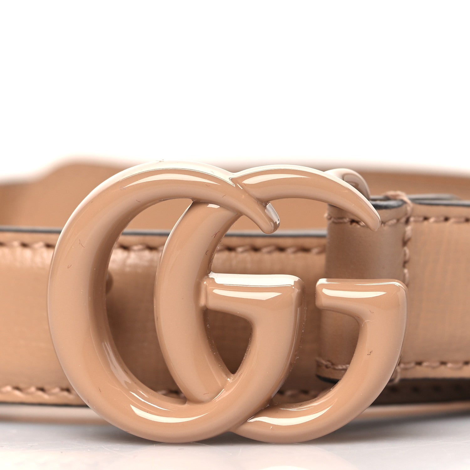 Gucci Azalea Calfskin Enamel Monochrome Double G 20mm Belt 80 32 Camelia 2 of 6