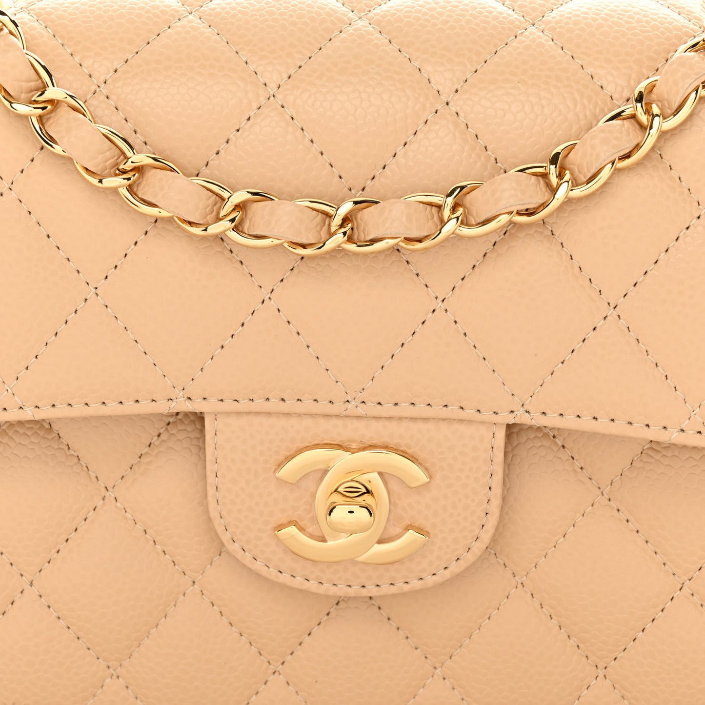 Caviar Quilted Small Double Flap Beige