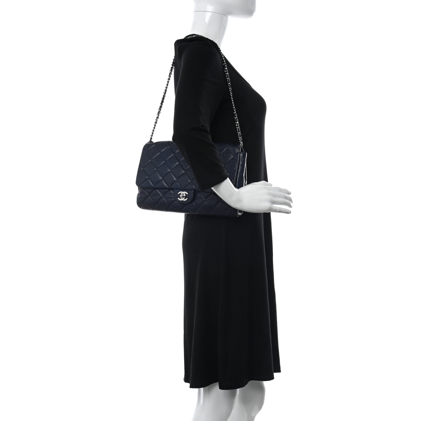 Caviar Quilted Clutch With Chain Flap Blue