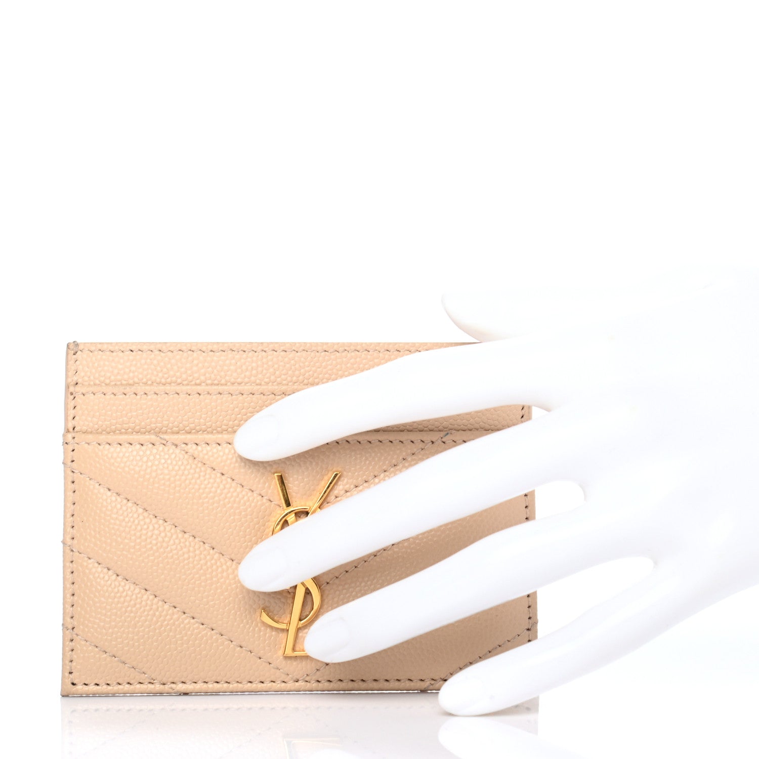 Saint Laurent Grain De Poudre Matelasse Chevron Monogram Credit Card Nude Powder 2 of 7