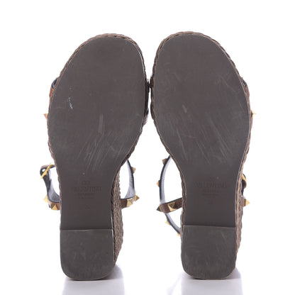 Valentino Garavani Calfskin Rockstud Torchon Espadrille 25/115mm Wedge Sandals 38 Cuoio 6 of 11