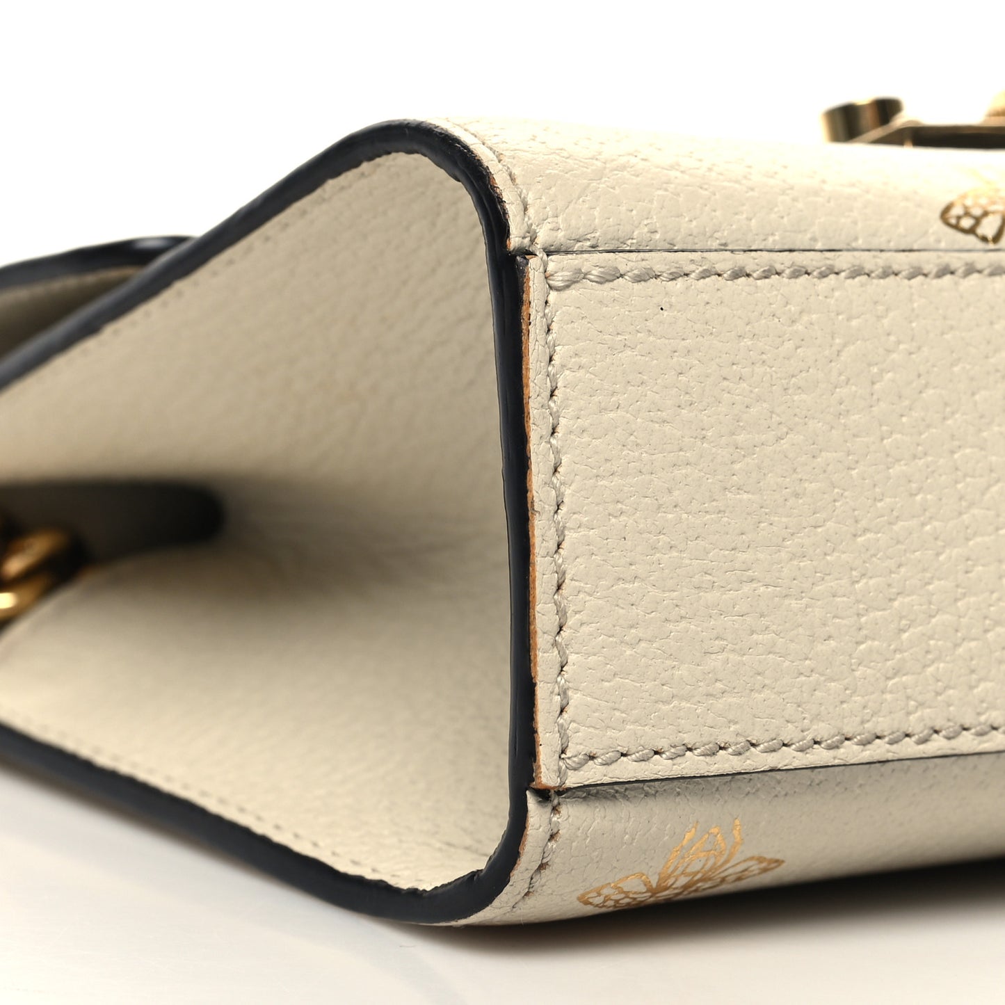 Grained Calfskin Bee Star Small Padlock Shoulder Bag White