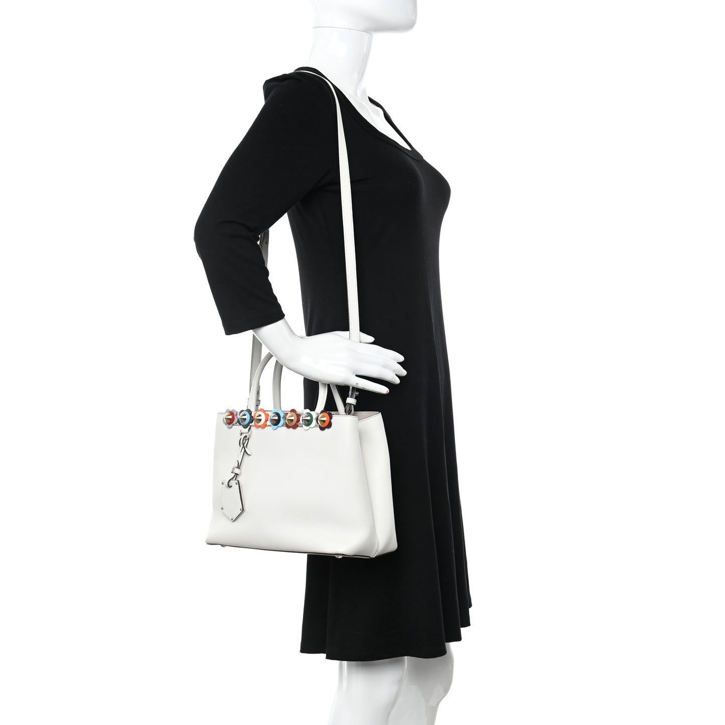 Calfskin PVC Flower Studs Petite 2Jours Tote White Ice Multicolor