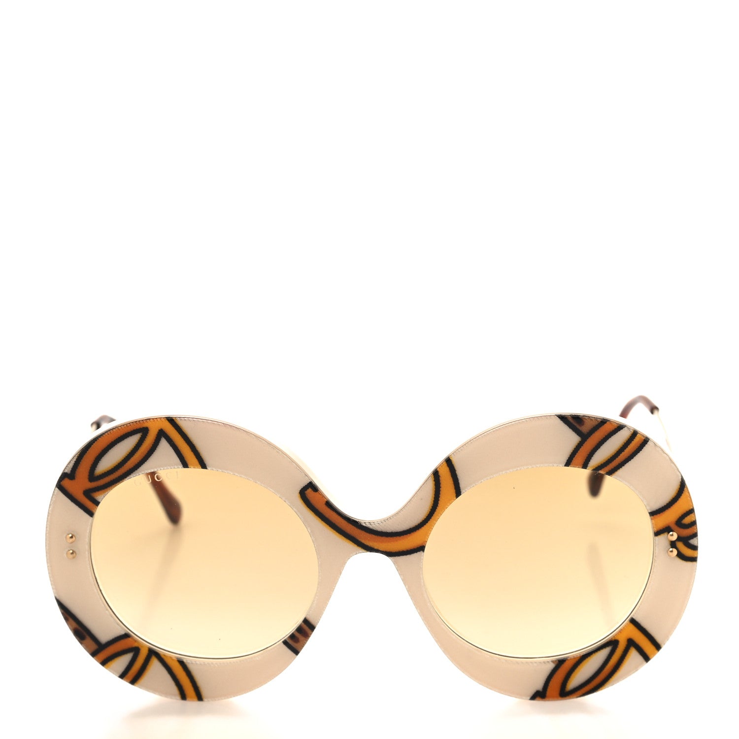 Gucci Metal Acetate Horsebit Print Round Frame Sunglasses GG0894S White Brown 2 of 9