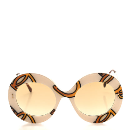 Gucci Metal Acetate Horsebit Print Round Frame Sunglasses GG0894S White Brown 2 of 9