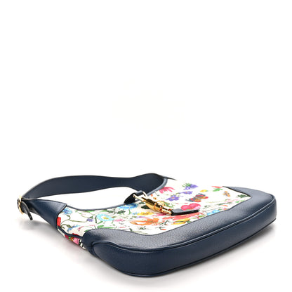 Gucci Canvas Flora Medium Jackie Hobo Blue Agata 4 of 10