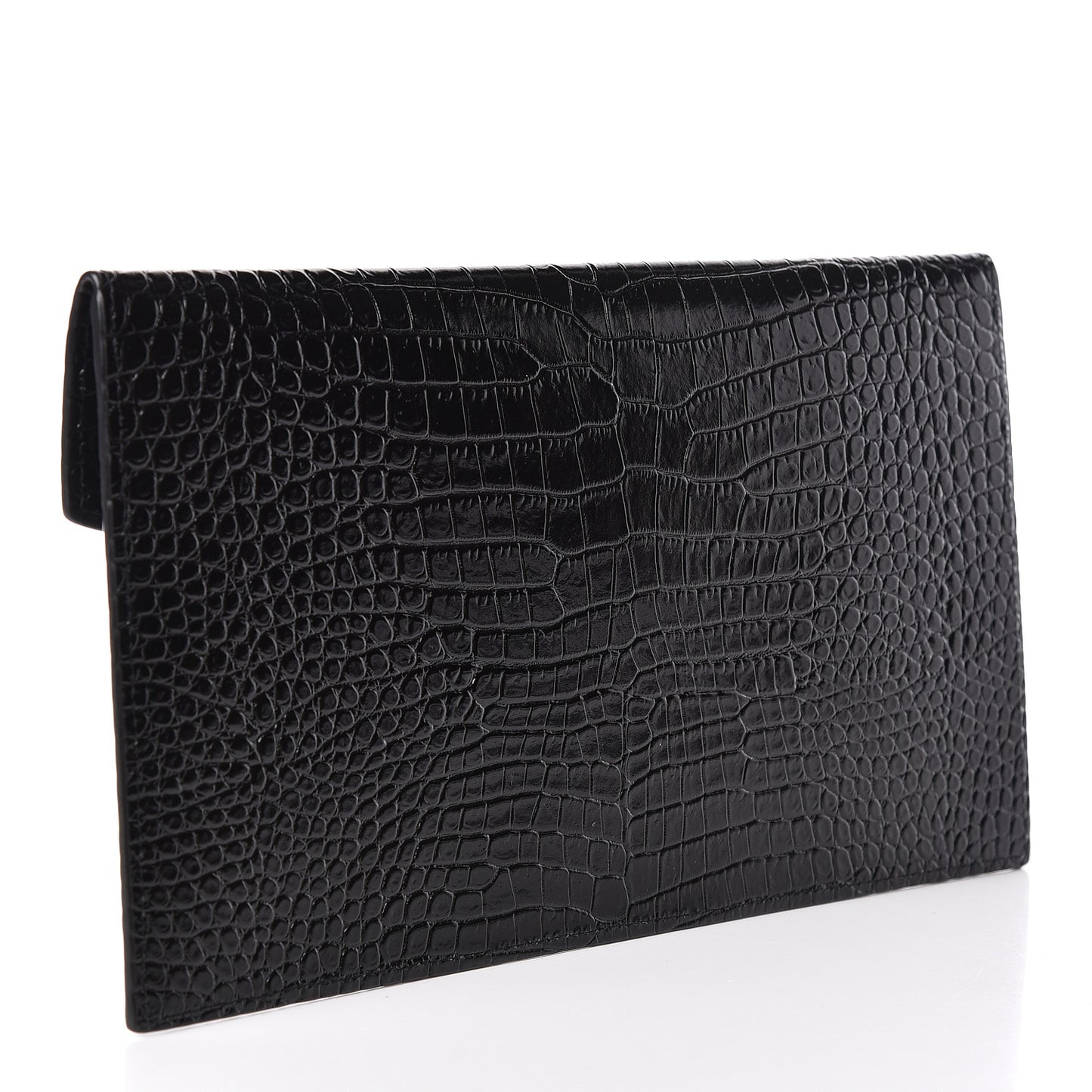 Calfskin Crocodile Embossed Uptown Monogram Clutch Black