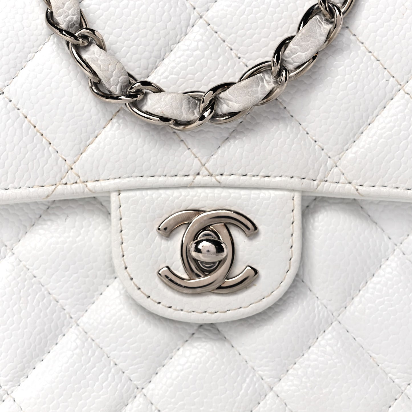 Caviar Quilted Mini Square Flap White