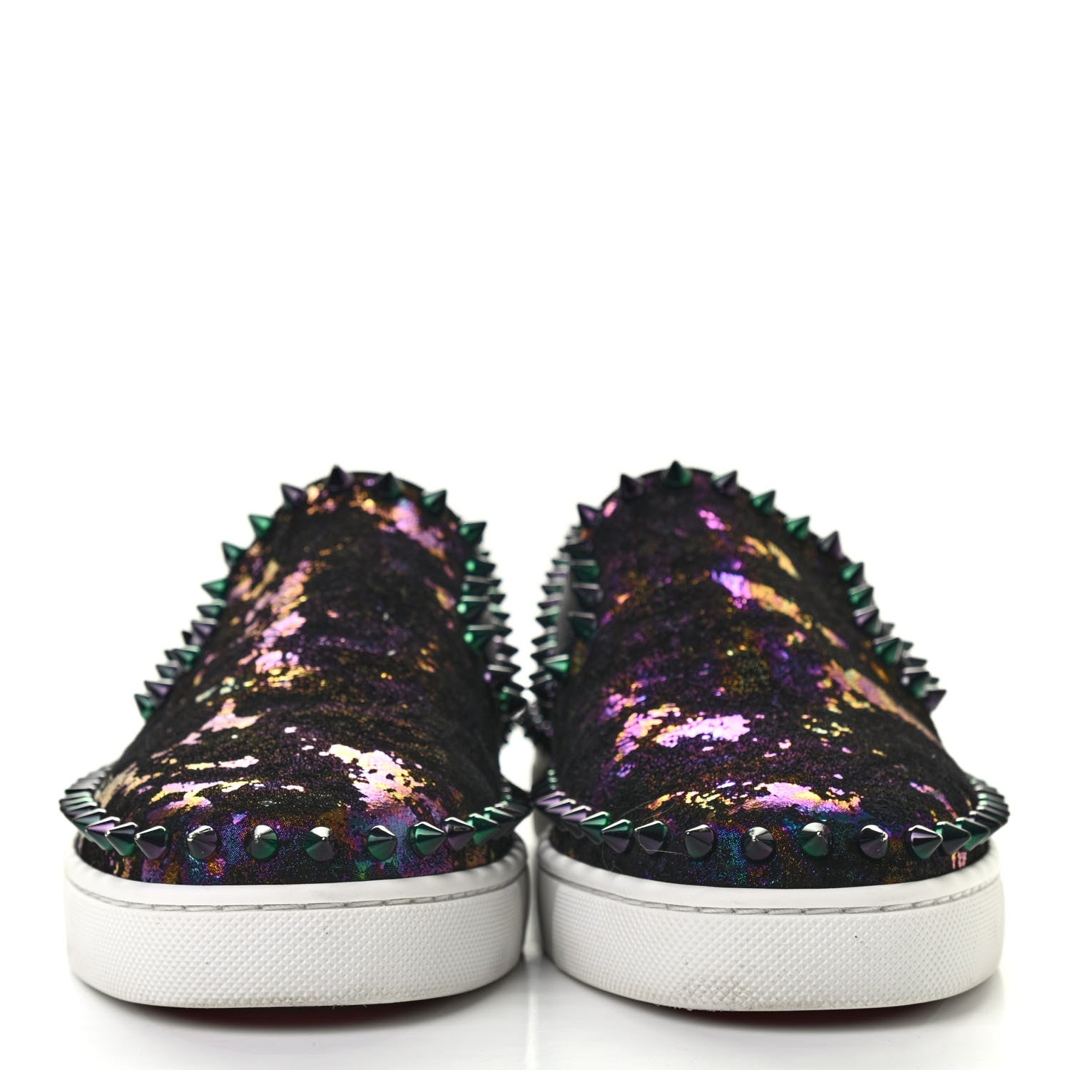 Christian Louboutin Metallic Veau Velours Pik Boat Studded Womens Slip On Sneakers 36 Black Multicolor 2 of 10