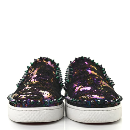 Christian Louboutin Metallic Veau Velours Pik Boat Studded Womens Slip On Sneakers 36 Black Multicolor 2 of 10