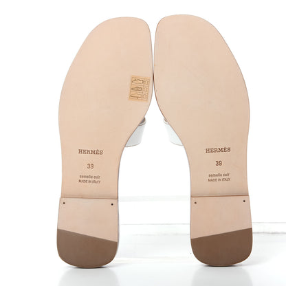 Hermes Box Calfskin Oran Sandals 39 White 6 of 11