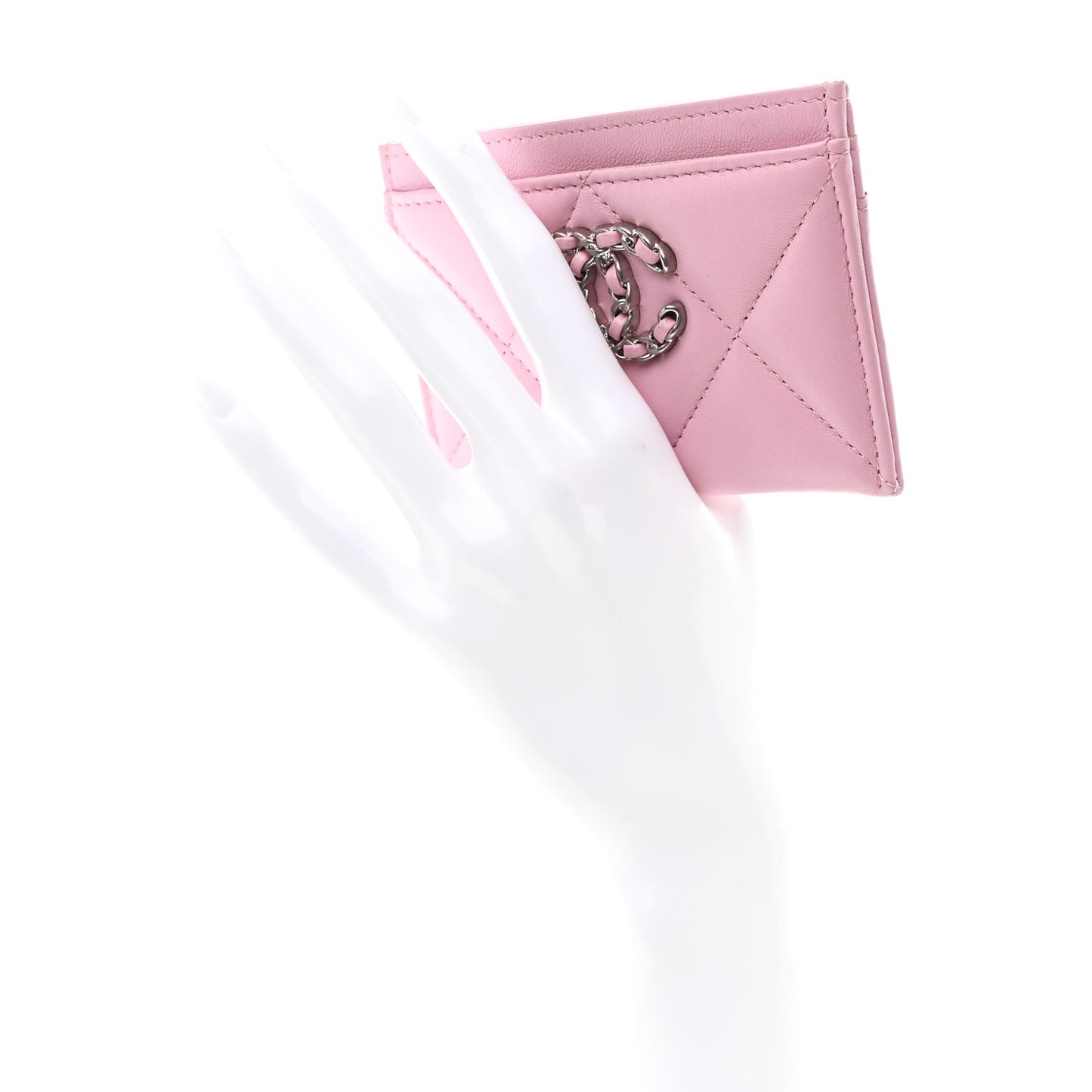 Lambskin Quilted Chanel 19 Card Holder Dark Pink