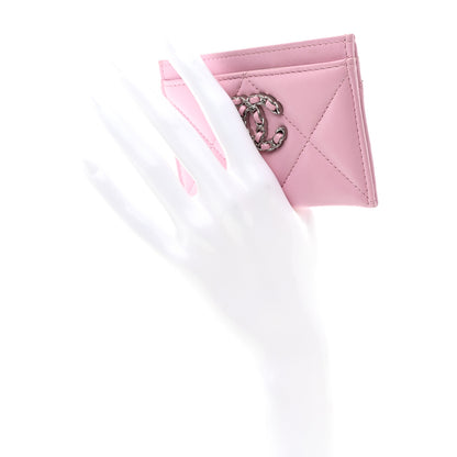 Chanel Lambskin Quilted Chanel 19 Card Holder Dark Pink 2 of 9