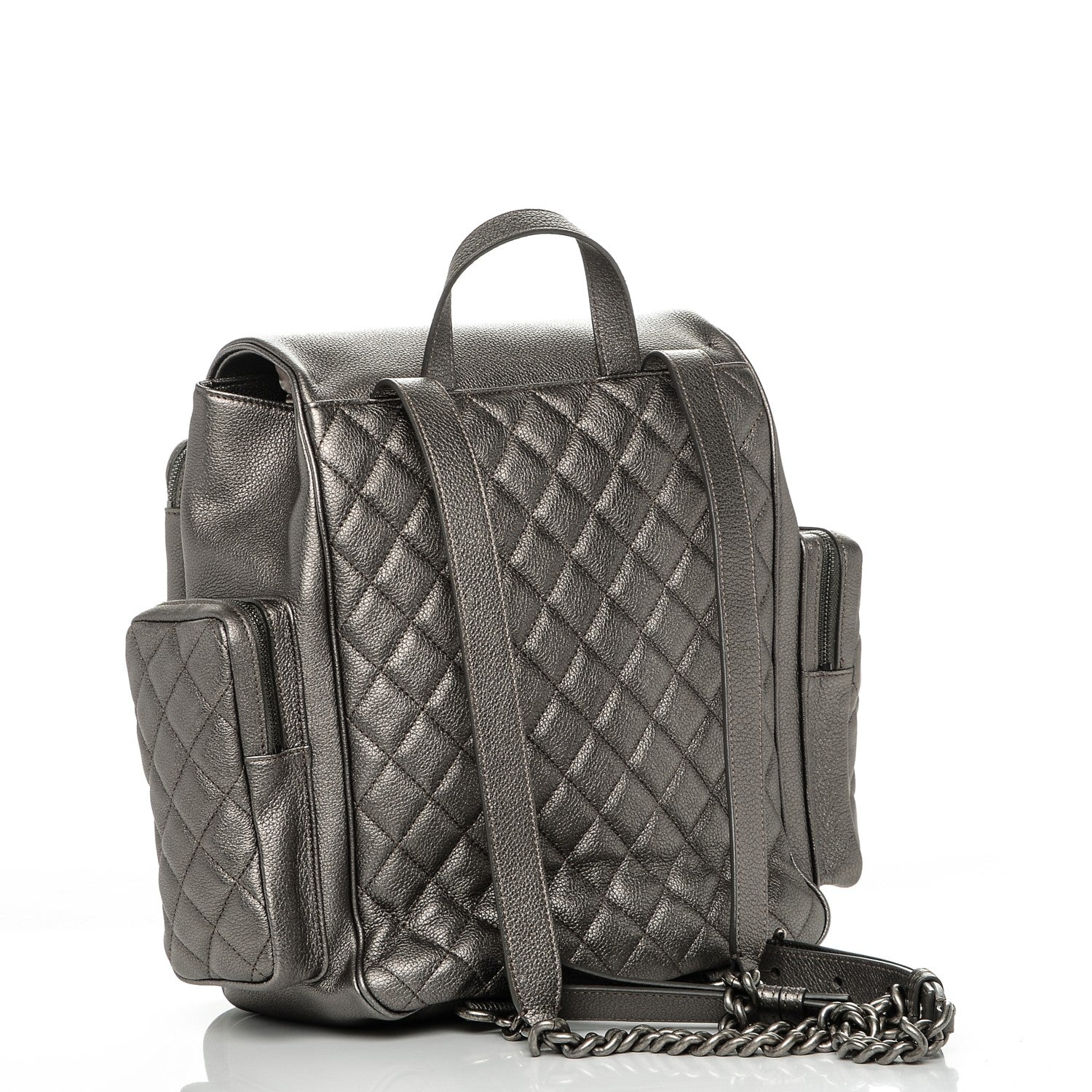 Chanel Metallic Grained Calfskin Quilted Large Casual Rock Backpack Charcoal 3 of 7