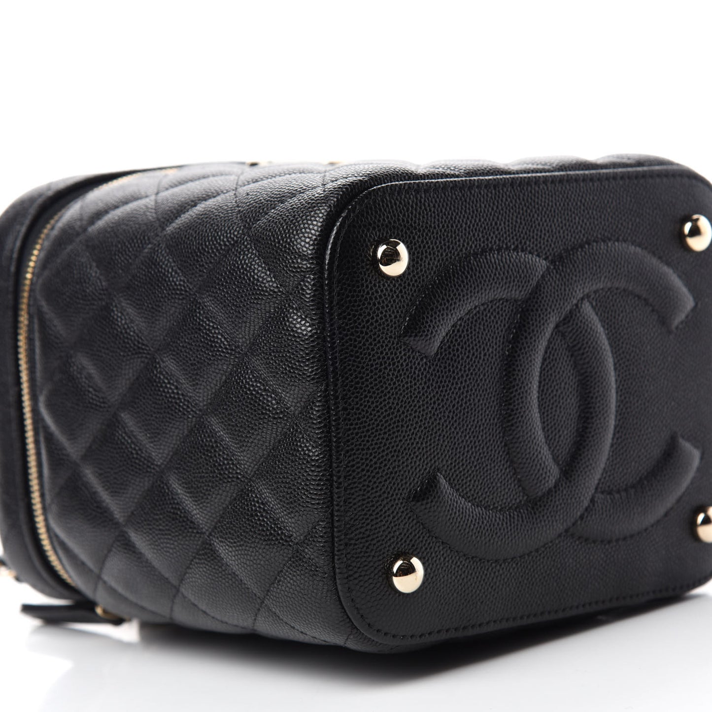 Caviar Quilted Small Vanity Case With Chain Black