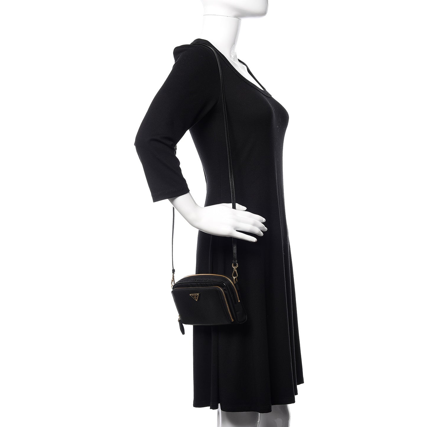 Saffiano Tessuto Nylon Vela Mini Crossbody Bag Black