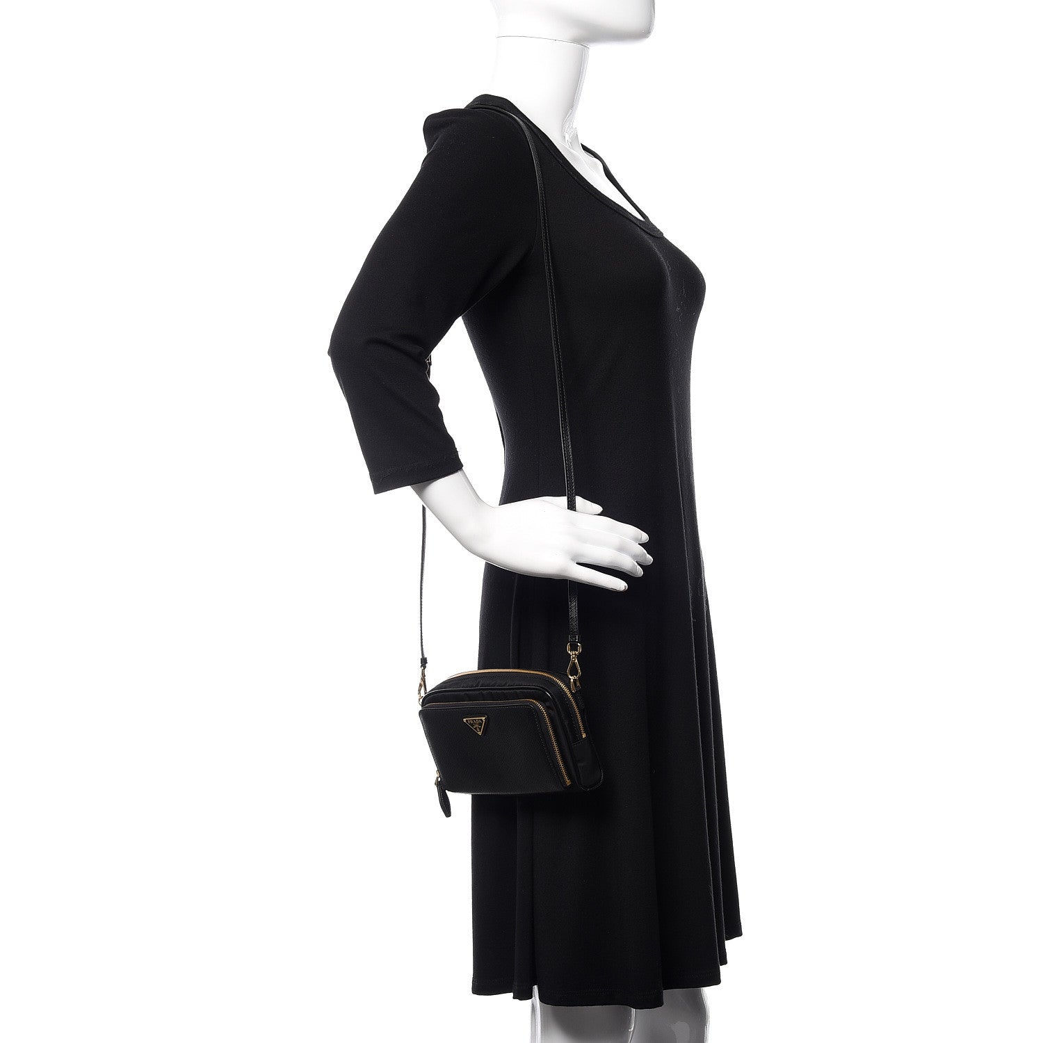 Prada Saffiano Tessuto Nylon Vela Mini Crossbody Bag Black 2 of 9