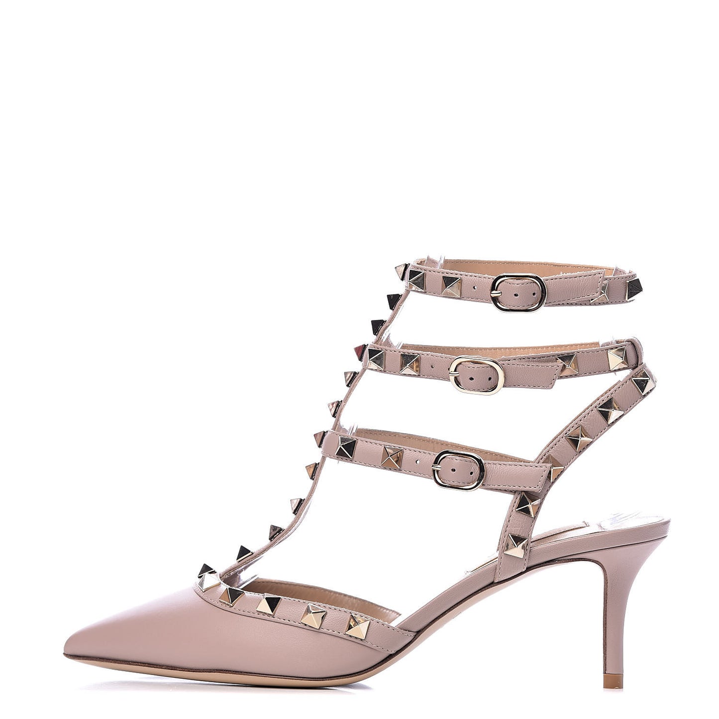 Nappa Rockstud Ankle Strap Low Heel Pumps 35.5 Poudre