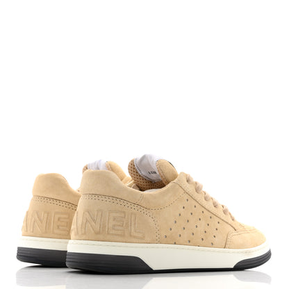 Chanel Suede Calfskin Logo Sneakers 37 Beige 4 of 9