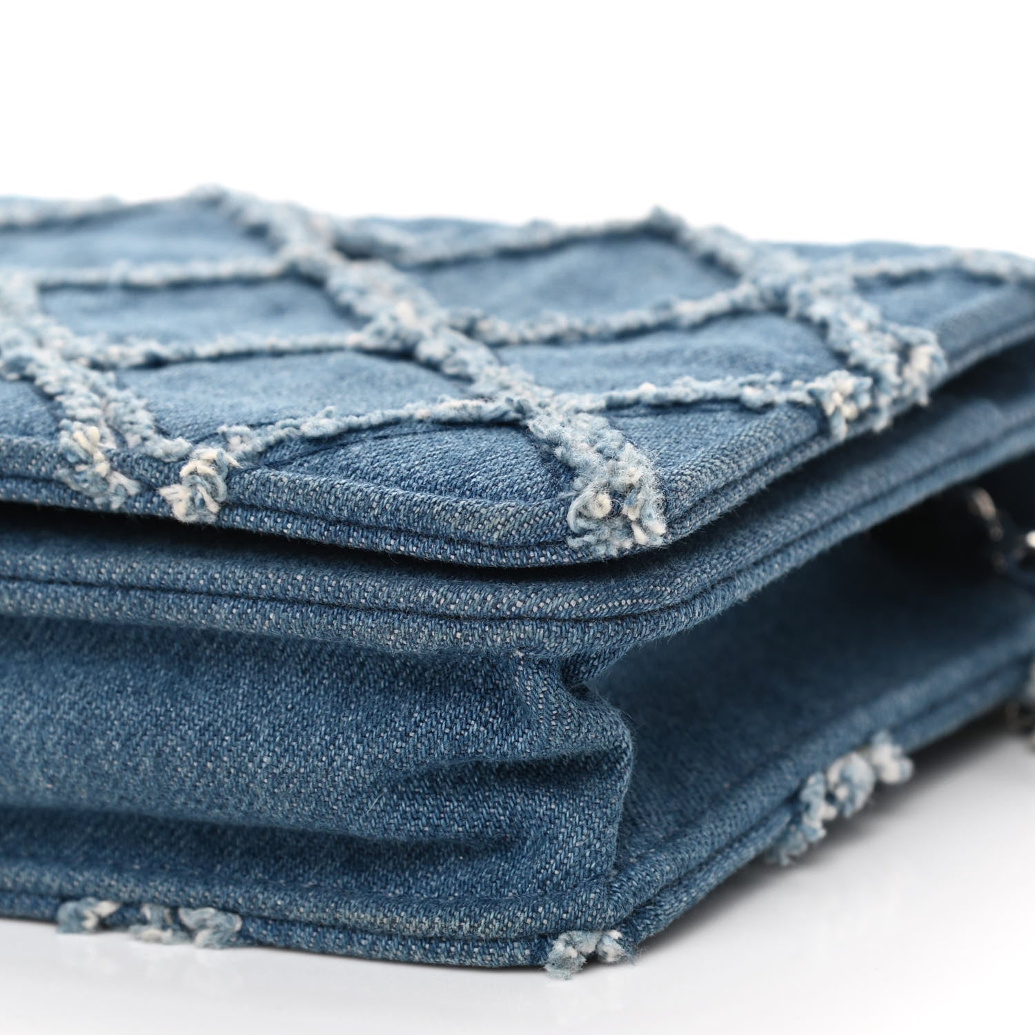 Chanel Frayed Denim Quilted Wallet On Chain WOC Blue 10 of 11