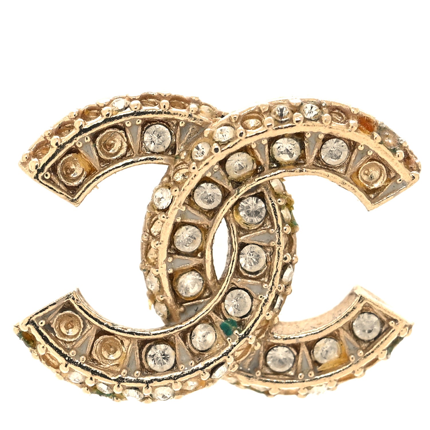 Chanel Crystal Timeless CC Earrings Light Gold 5 of 7