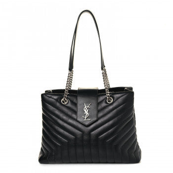 Calfskin Y Quilted Monogram Large Loulou Shopper Black