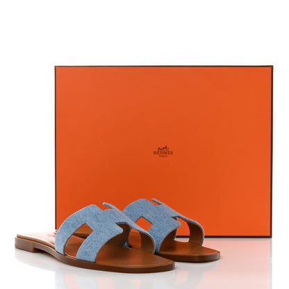 Hermes Denim Canvas Oran Sandals 38 Bleu Clair 9 of 9