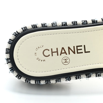 Chanel Tweed Embroidered CC Mule Sandal 38.5 Navy White 6 of 6