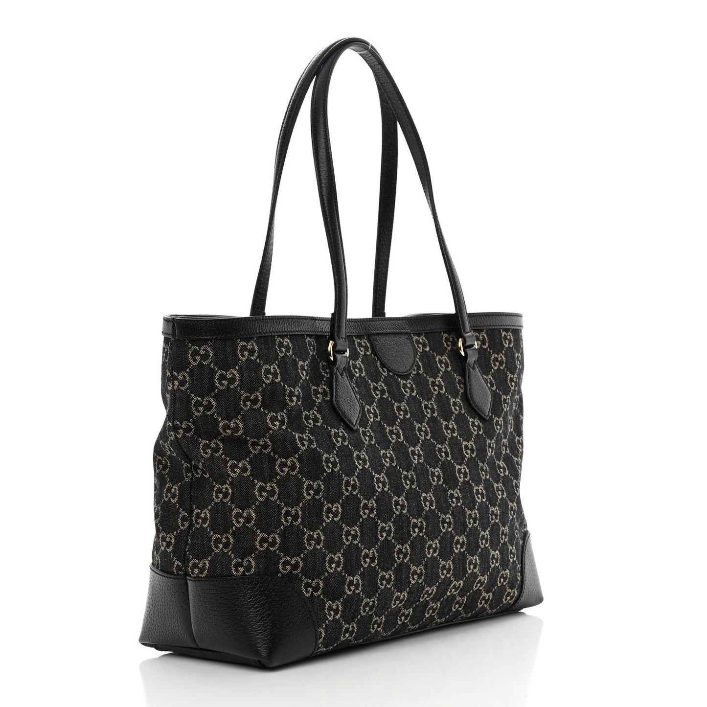 Jacquard Black Denim GG Monogram Medium Ophidia Shopping Tote Black Ivory