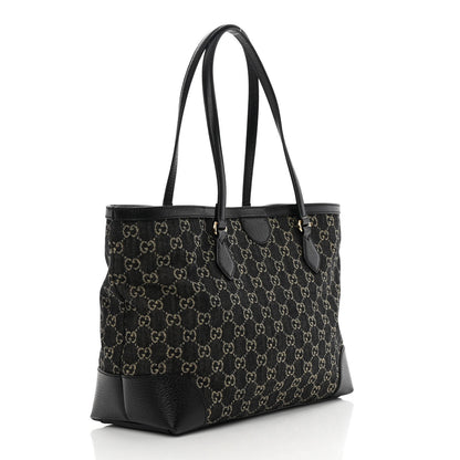 Gucci Jacquard Black Denim GG Monogram Medium Ophidia Shopping Tote Black Ivory 3 of 10
