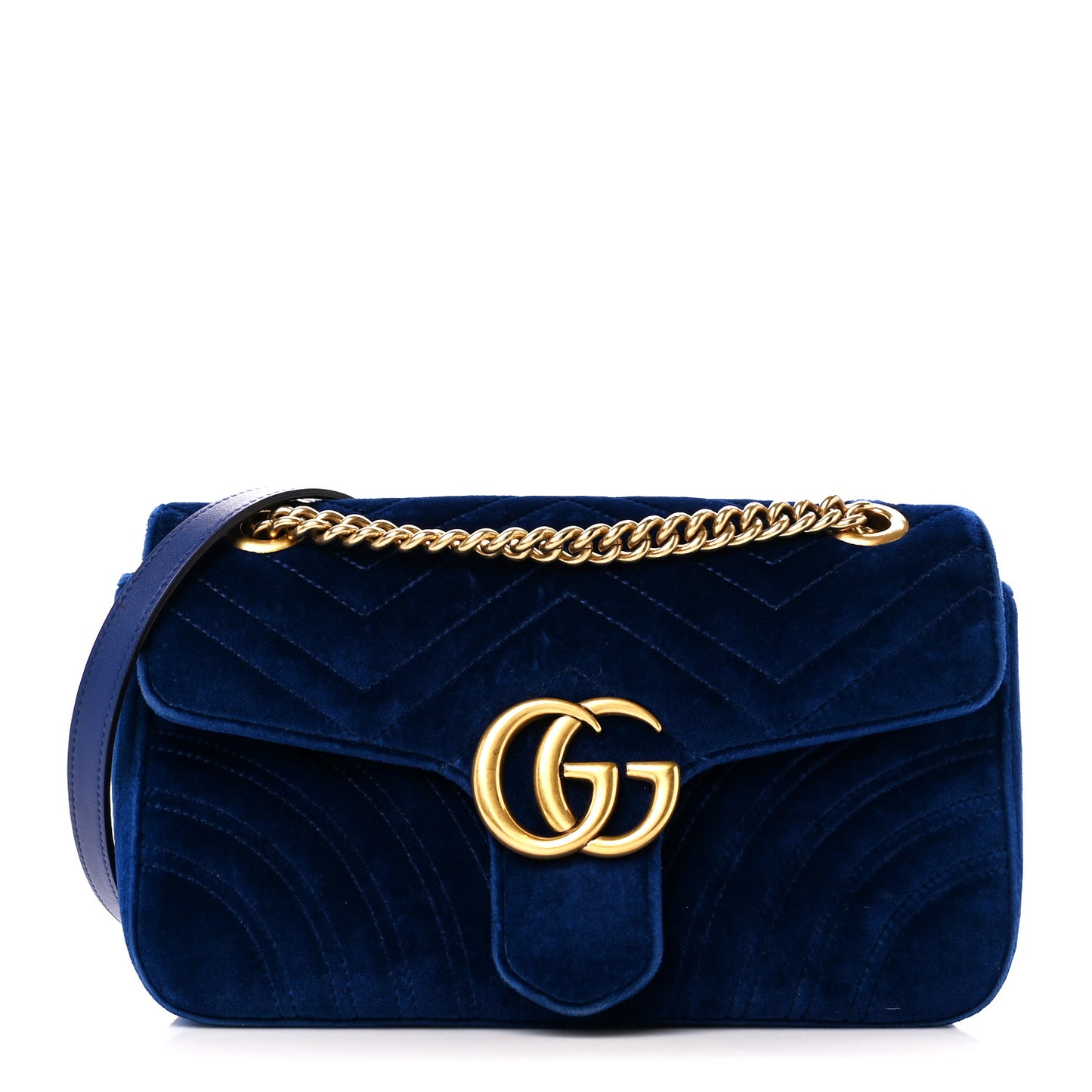 Velvet Matelasse Medium GG Marmont Shoulder Bag Cobalt Blue
